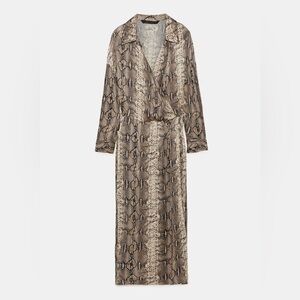 ZARA SNAKESKIN PRINT SHIRT DRESS MIDI V-NECK BLOGGERS FAV.